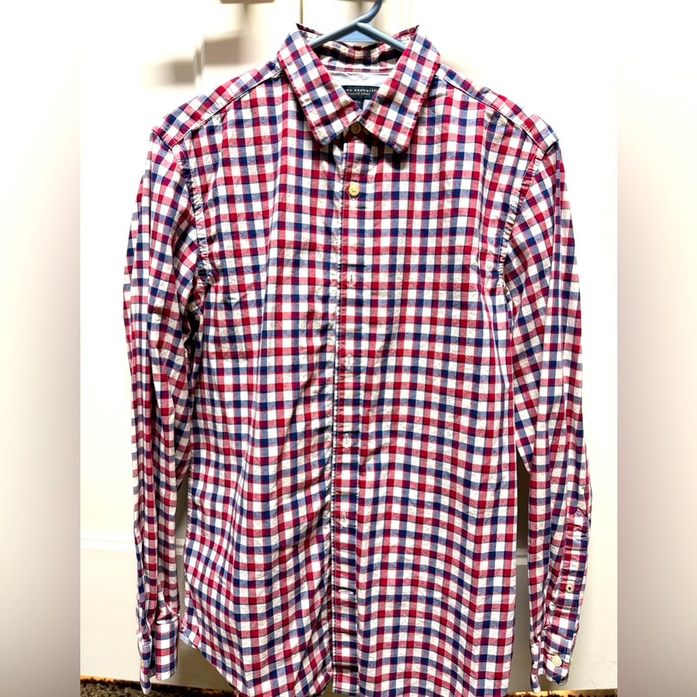 Banana Republic Red and Blue Plaid Men's Shirt